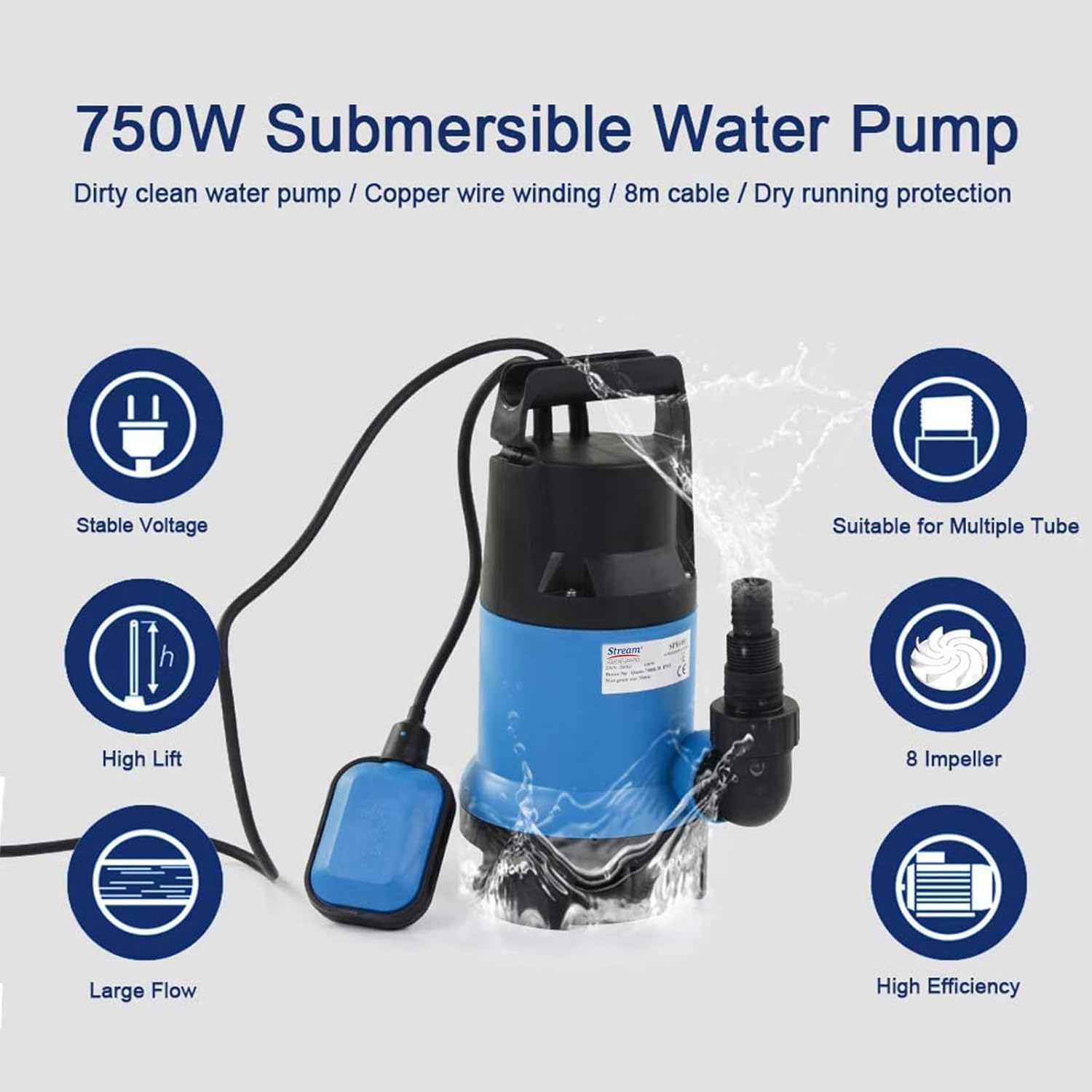 Stream SPB750 0.75kw 230V Submersible Dirty Water Pump with float switch - Image 16