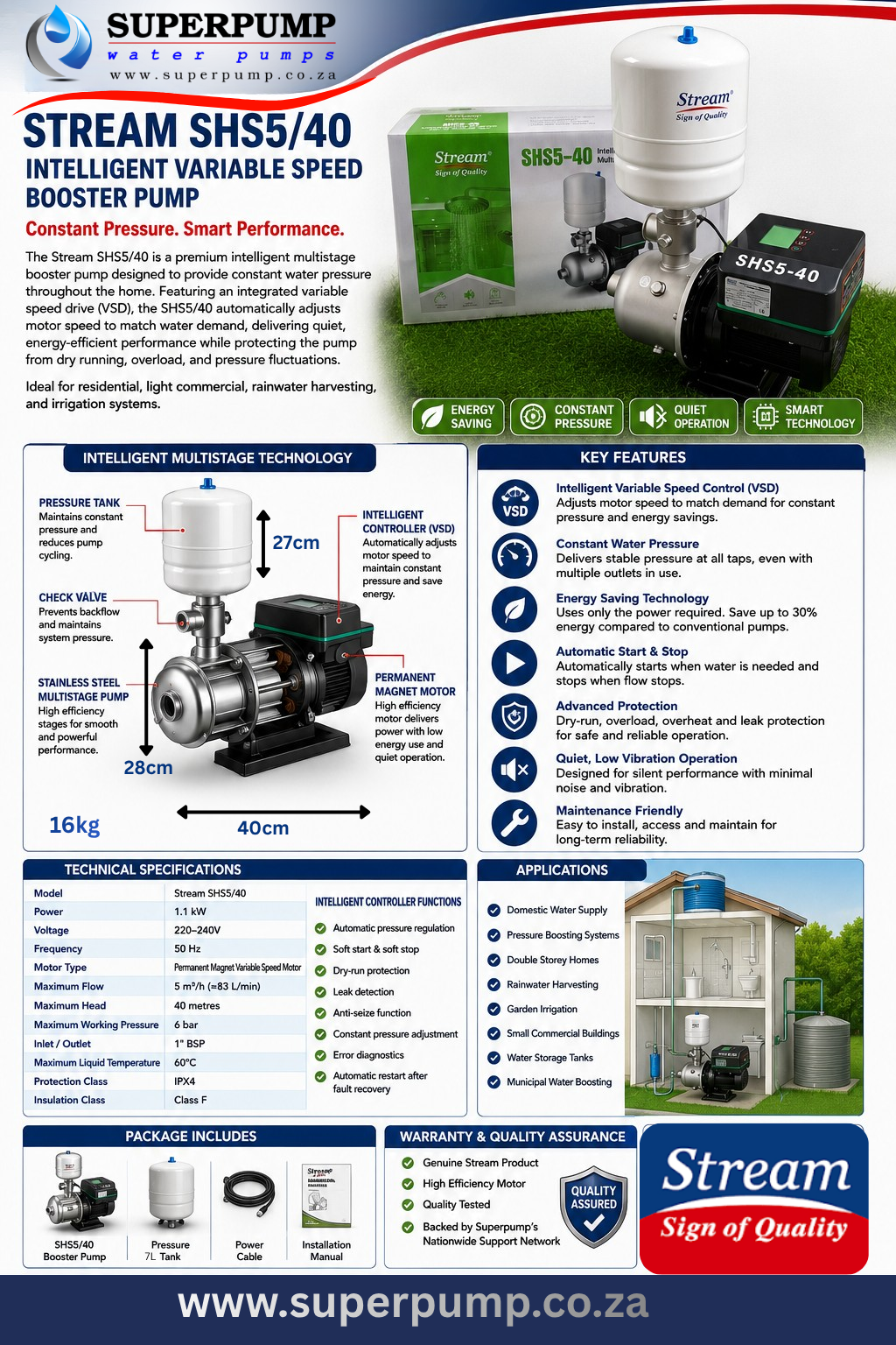 Stream SHS 5/40 1.1kW VSD Booster Pump - Image 7
