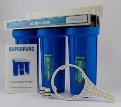 SUPERPURE 10" 3-Stage Direct-Fit Water Filtration System - Includes Sediment, Carbon Block, and GAC Filters - Easy Installation on Stand for Home/Office