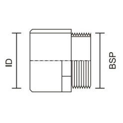 male adaptor diagram drawing showing the relative diameters